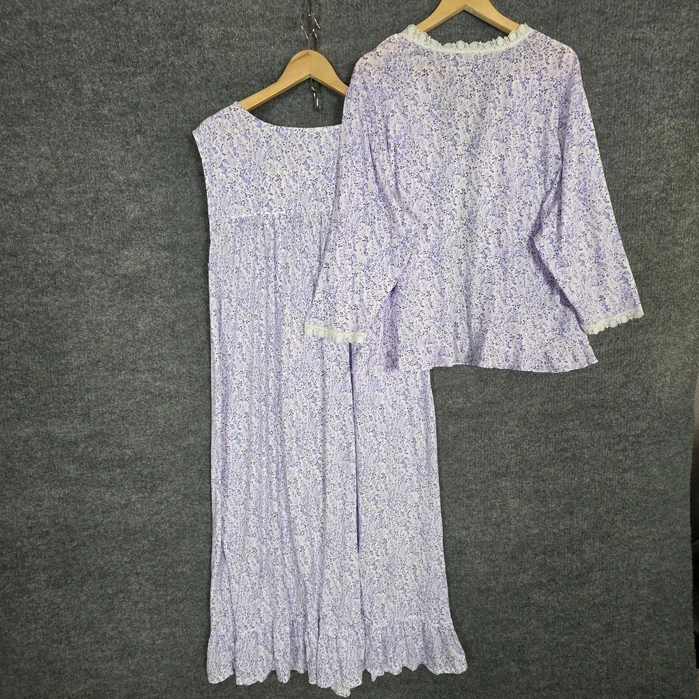 Eileen West 2 Pc Nightgown Set XXL Bed Jacket Robe Floral Purple Cottage Prairie